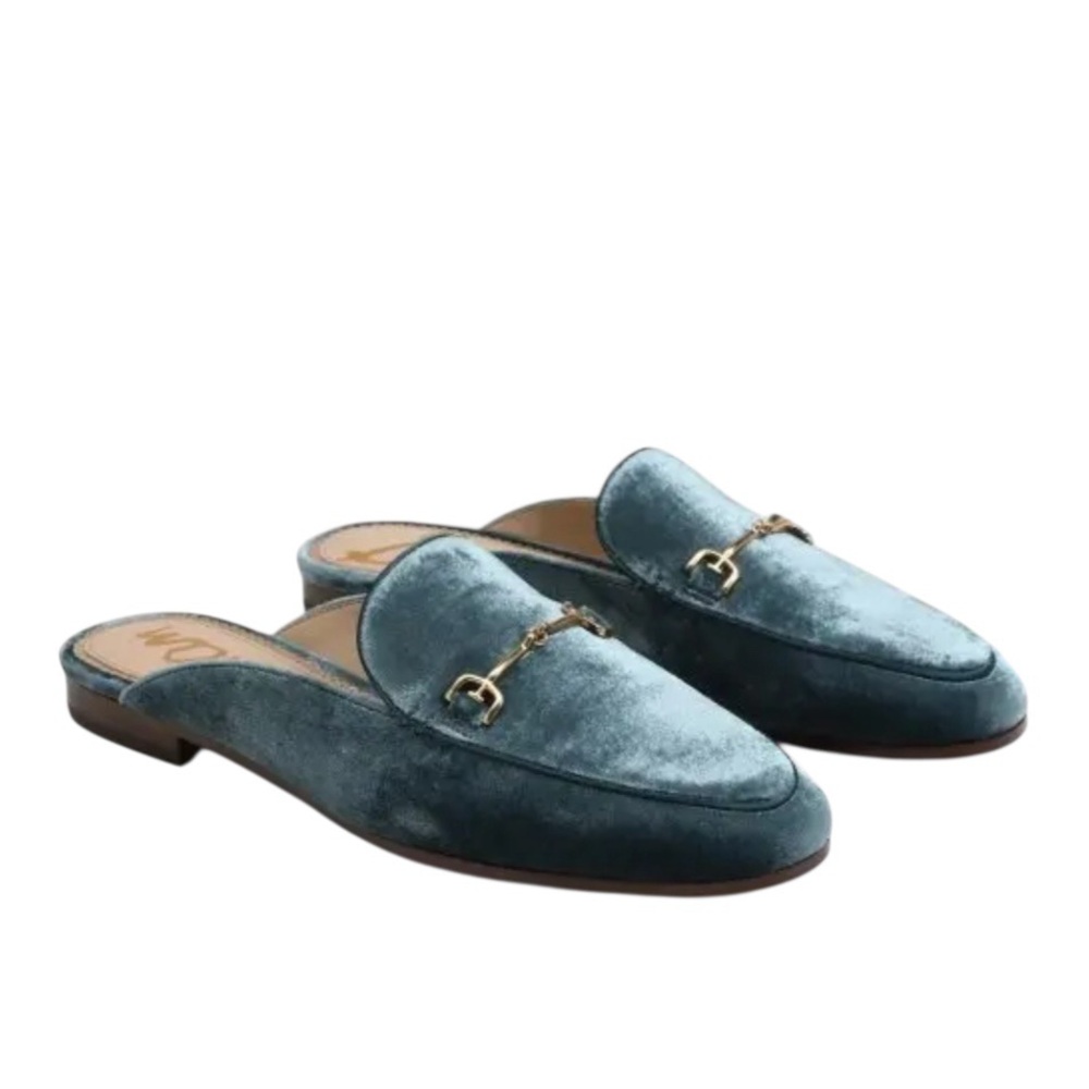 Sam Edelman Velvet Loafers in Teal with Gold Accents
